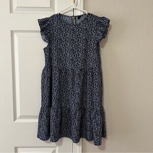 Shein Navy Blue Floral Tiered Mini Dress Ruffle Sleeve Cottagecore Size XS